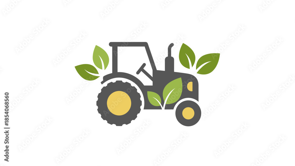 Naklejka premium Eco-Friendly Tractor with Leaves and Yellow Wheels Sustainable Agriculture Concept isolated white background