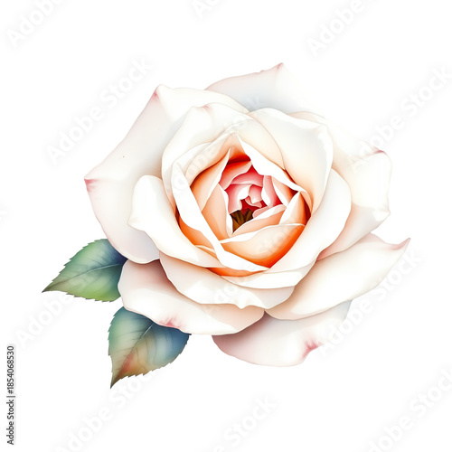 Delicate white rose with green leaves