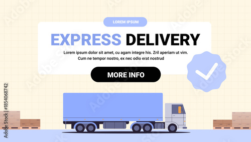 Simple Express Delivery Service Banner. Logistic Concept Design with Flat Design Truck