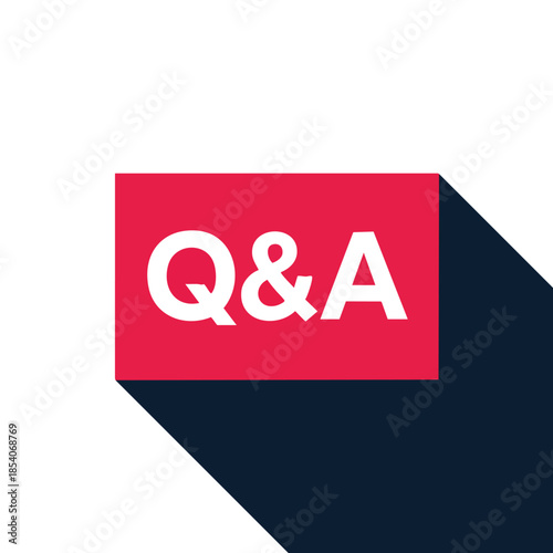 Red rectangle displaying Q&A text with a dark shadow in a minimalist digital illustration for informational purposes