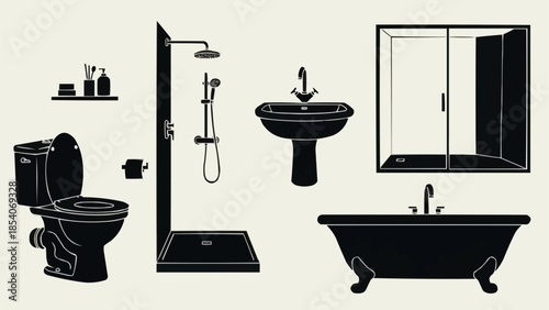 Bathroom Fixtures Toilet Sink Bathtub Shower.