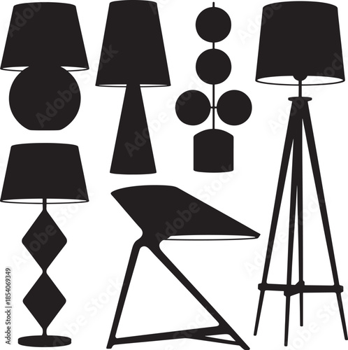 Collection of modern table lamps and floor lamps silhouettes