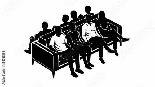 Group of People Sitting on Sofas Illustration.