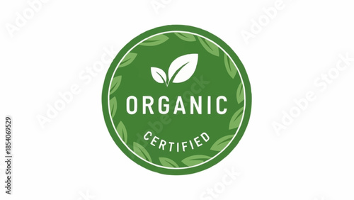 Green Organic Certified Round Label Icon.