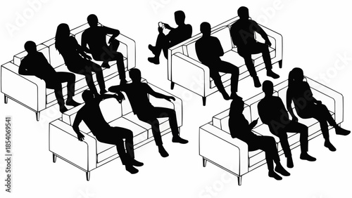 Silhouettes of People Sitting on Furniture.