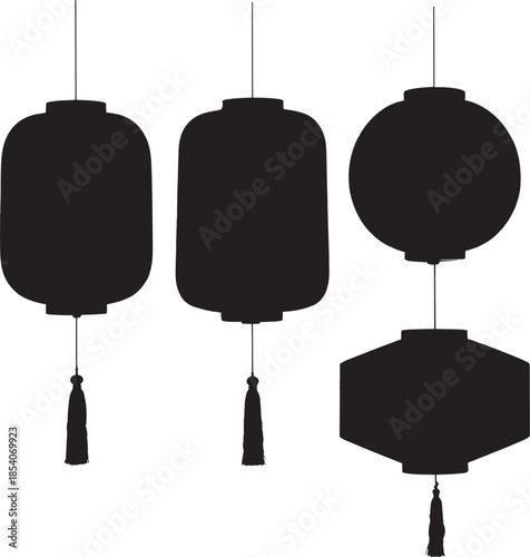 Collection of traditional Chinese lantern silhouettes isolated