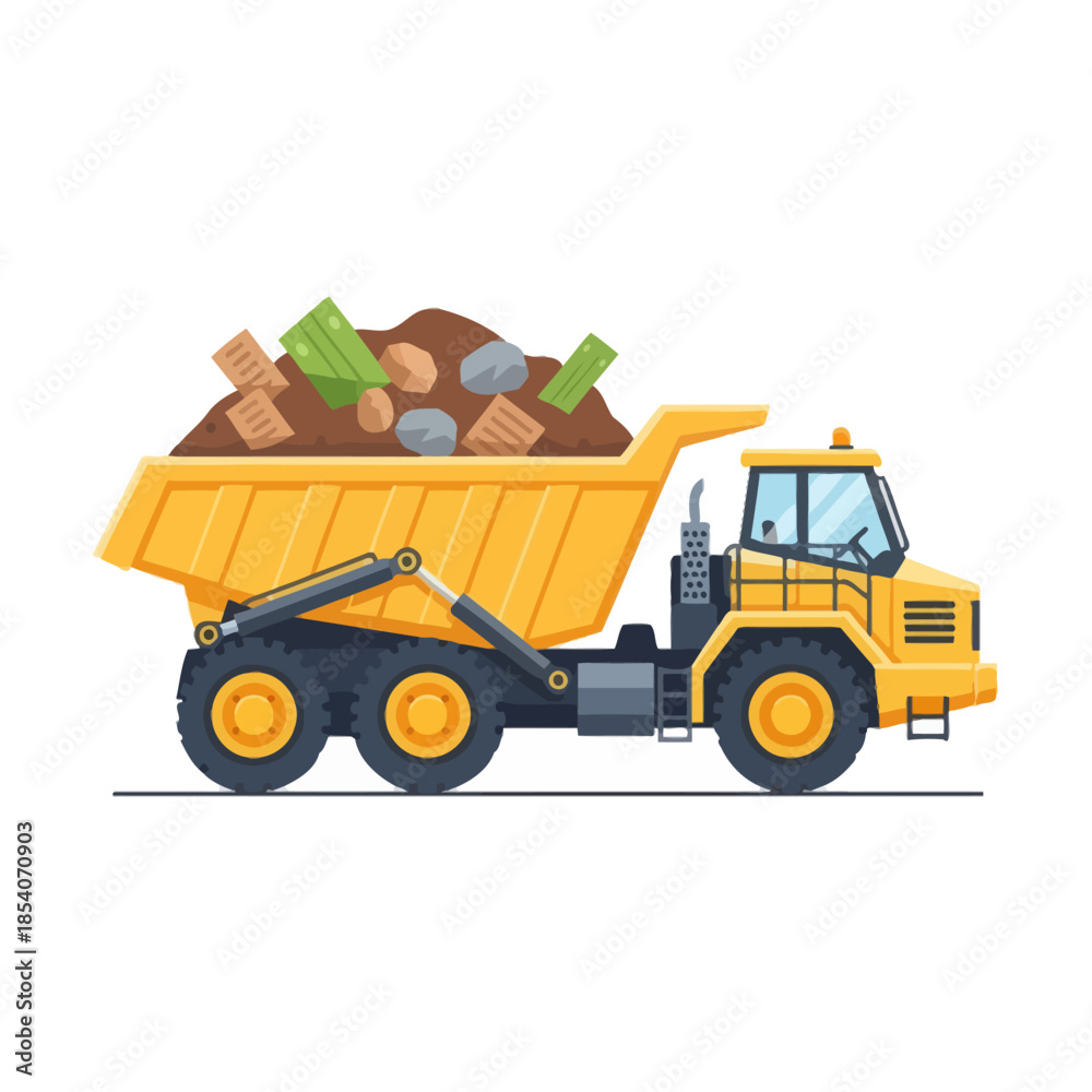Obraz premium Heavy-duty industrial dump truck transporting a load of recycled waste materials for construction