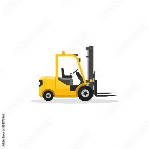 Modern yellow forklift with black accents transporting pallets in a clean industrial setting