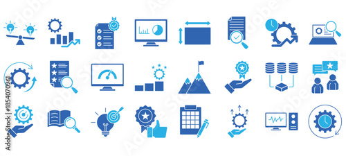 Benchmarking icon collection set. Containing comparison,performance,standards,metrics,measurement,analysis,efficiency,evaluation,productivity,assessment icon. Simple line vector. EPS 10
