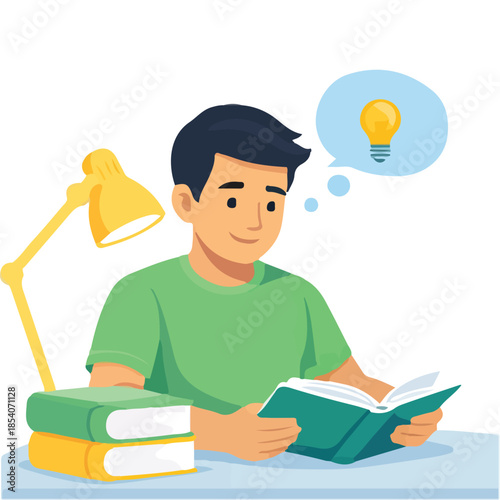 Student character studying and learning online