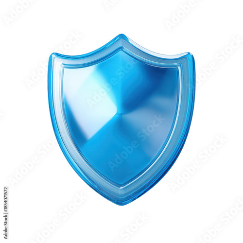 Blue shield protection icon 3D security element isolated on transparent background 