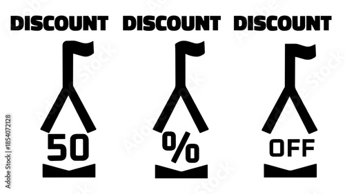 Set of 50 Percent Off Discount Sale Vector Icons with Abstract Flag Symbol