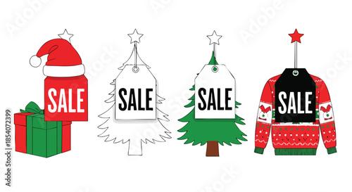 Christmas Gift Sale Promotion with Festive Icons and Offer Tags Festive Holiday Shopping Discounts