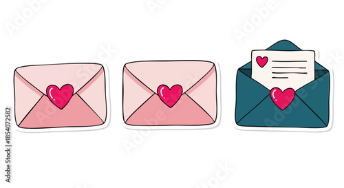 Adorable doodle styled love letters and romantic messages isolated against a clean white background perfect for conveying affection and heartfelt