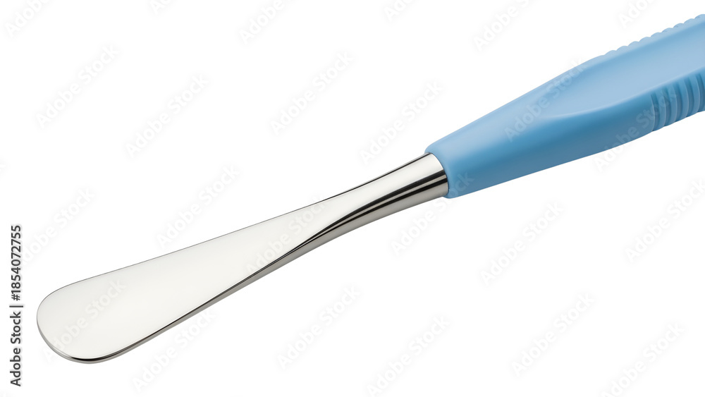Fototapeta premium Isolated Medical Laboratory Spatula with Light Blue Plastic Handle and Stainless Steel Blade
