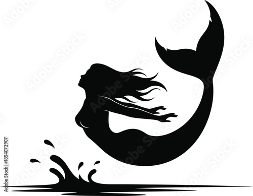 Silhouette of a mermaid leaping from the water