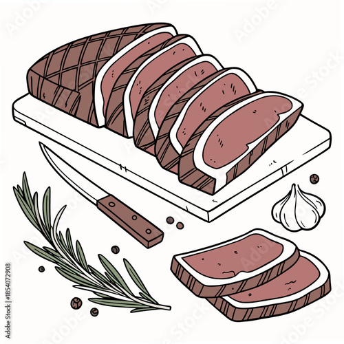 Raw Meat Cuts Neatly Arranged  Flat Vector  Isolat (1)