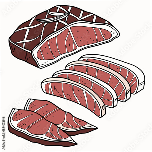 Raw Meat Cuts Neatly Arranged  Flat Vector  Isolat (2)