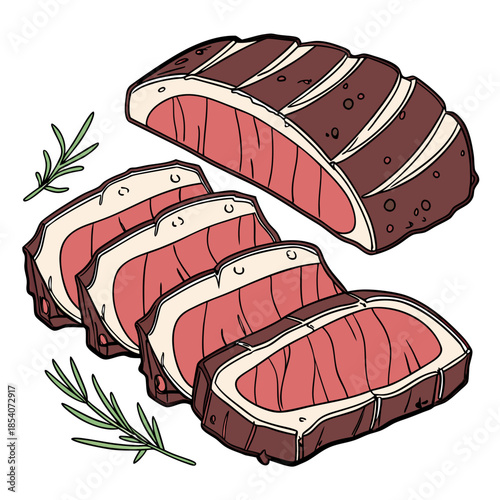 Raw Meat Cuts Neatly Arranged  Flat Vector  Isolat (3)