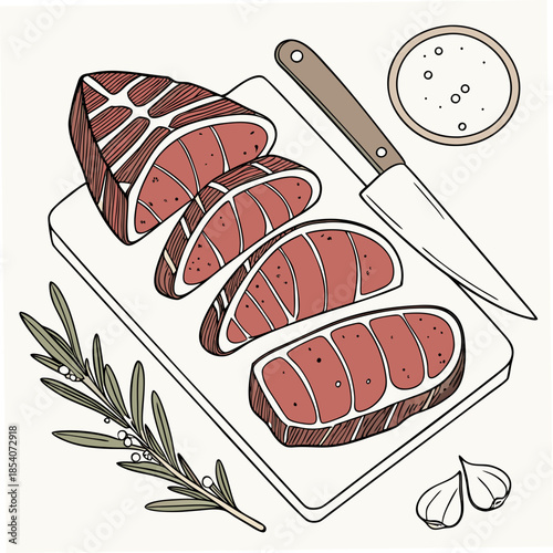 Raw Meat Cuts Neatly Arranged  Flat Vector  Isolat