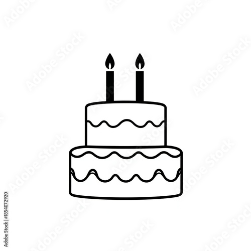 Simple hand drawn illustration of a two tier birthday cake with two candles