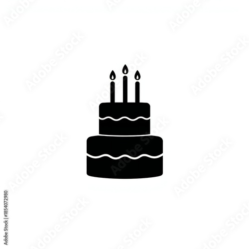 Simple black silhouette of a two tiered birthday cake with candles