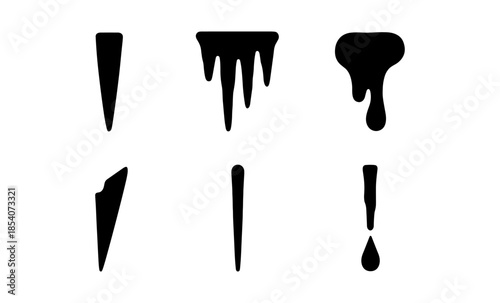 Collection of black icicle and drip shapes on a white background