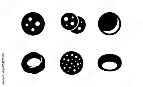Collection of black icons representing different types of cookies and biscuits on a white background