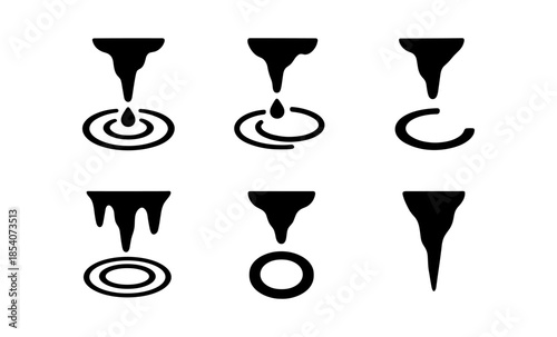Collection of black icons depicting dripping liquid and water ripples