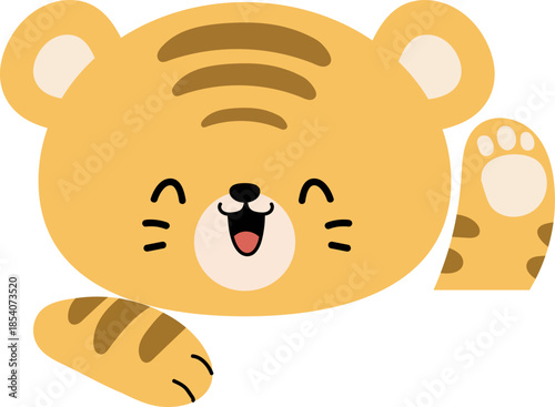 Cute Baby Tiger Peeking and Waved