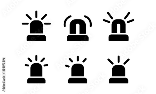 Collection of six black siren icons on a white background, representing alerts and warnings