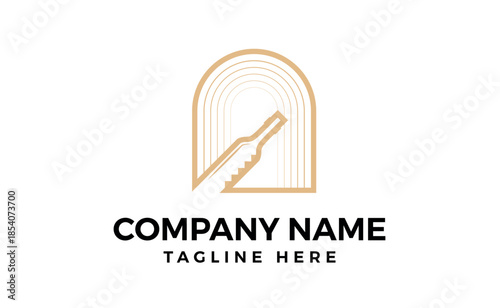 Hand holding Wine Whiskey Vodka Bottle logo. Negative space style.