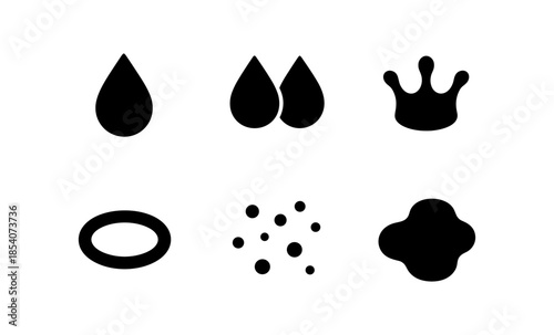 Collection of abstract black shapes and icons on a white background
