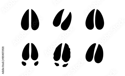 Collection of black animal hoof prints on a white background