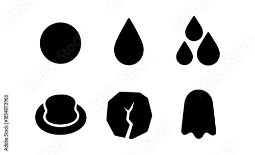 Collection of six simple black vector icons on a white background