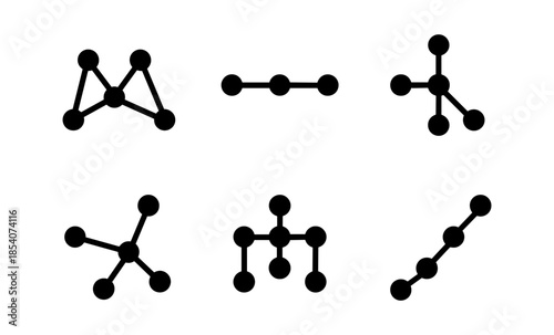 Collection of abstract black node and line connection diagrams on a white background