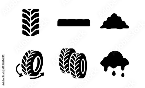 Set of black tire and weather icons on a white background