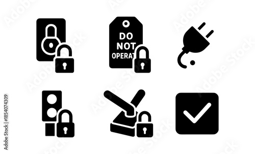 Safety lock icons for lockout tagout procedures and electrical safety