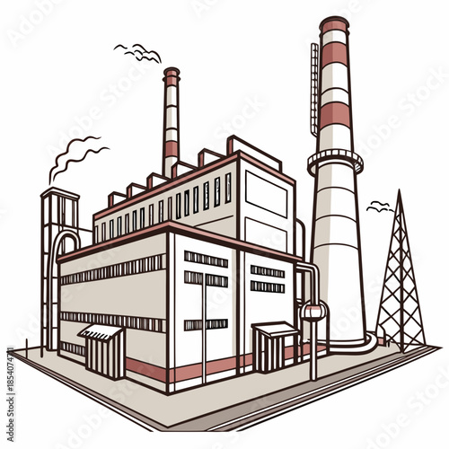 Large industrial factory with smokestacks and chimney