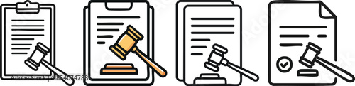 Court order document icon bold outline gavel symbol legal justice paperwork design official authority graphic