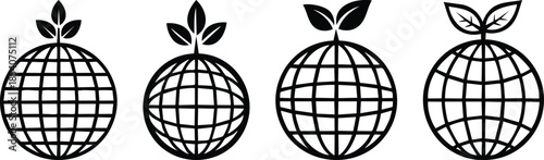 Earth globe leaf icon bold line art environmental sustainability nature symbol ecology green concept graphic