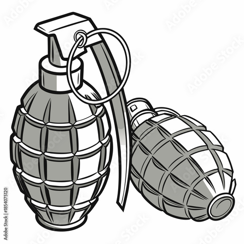 Gray hand grenades with pins explosive military