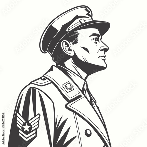 Grayscale air force officer portrait military uniform
