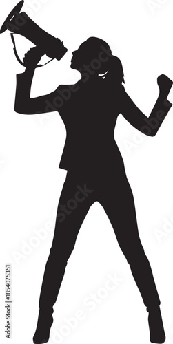 PrintSilhouette of a woman holding a megaphone and protesting loudly