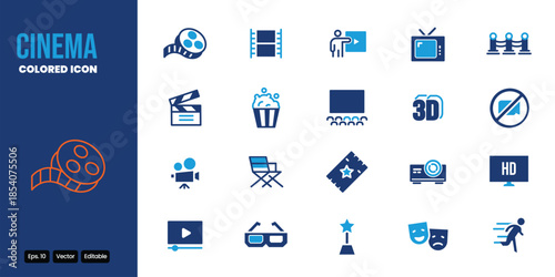 cinema colored icon set vector design good for web and mobile app