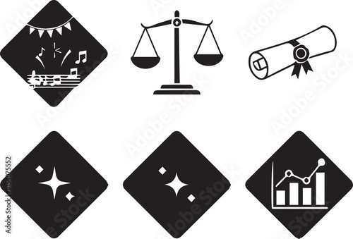 PrinLaw and statistics icons set for data analysis and legal documentst