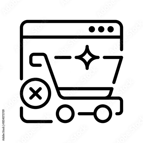 Remove from Cart Line Icon, Outline Symbol for Item Deletion, Order Adjustment, Basket Management, Purchase Editing, and Shopping Revision. Vector Sign Icon.