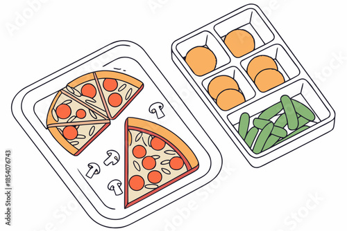 Frozen Food Flat Lay Concept  Clean Vector  White 