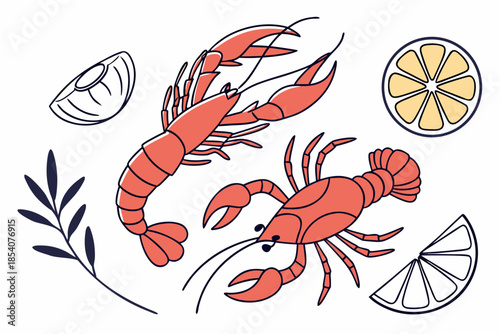 Seafood Flat Lay Composition  Minimal Vector  Isol (2)