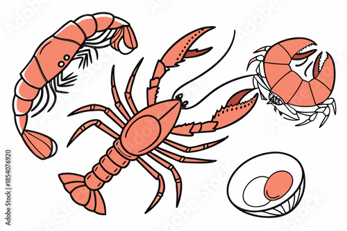 Seafood Flat Lay Composition  Minimal Vector  Isol (3)